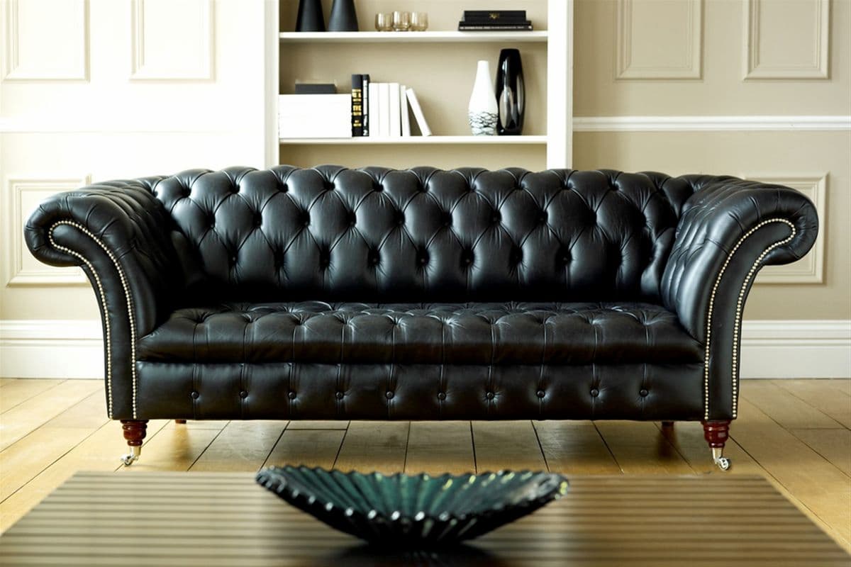  Chesterfield Office Sofa; Full Grain Leather Polyester Fabric Contain Feathers 